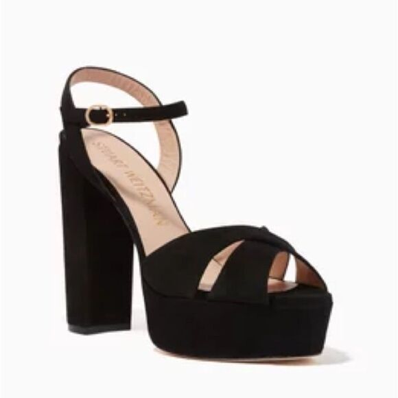 NWOB Stuart Weitzman Soliesse Suede Ankle Strap Platform Sandals in Black sz 10 - Picture 1 of 12